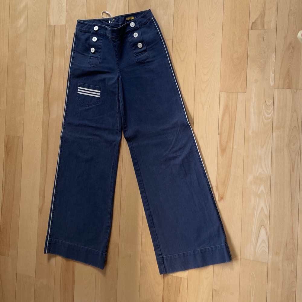 Rugby Ralph Lauren Navy Wide-Leg Sailor Jeans with White Trim